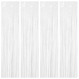 Tinsel Curtains, Pack of 4 White Glitter Curtain Fringe 1 m x 2 m Metallic Foil Fringe Background, Streamer Foil Curtain for Birthday, Wedding, Christmas Party Decoration, Tinsel Curtains White