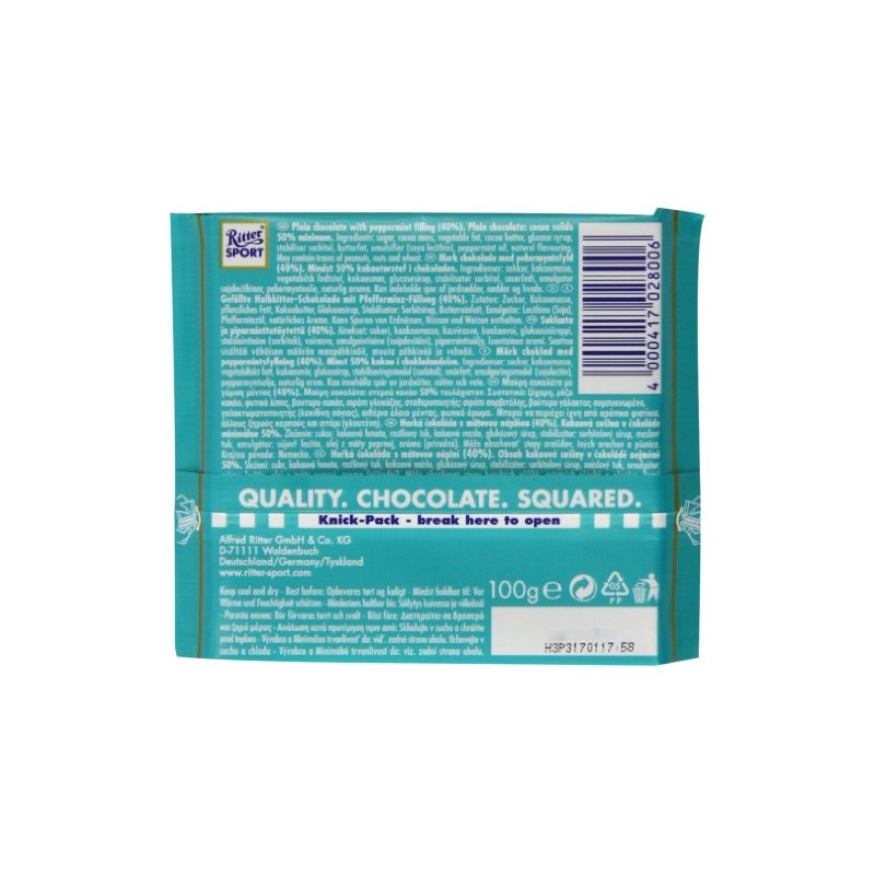 Ritter Sport Peppermint 100 g (Pack of 8)
