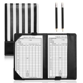 FINGER TEN Golf Scorecard Holder Synthetic Leather with 2 Pencils Value Gift Pack, Golf Score Counter Book Yardage Organiser Soft Deluxe Genuine for Men Women Color Black Brown Navy (White)