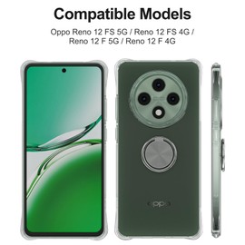 Kickstand Case Compatible with Oppo Reno 12 FS 5G/4G and Reno 12 F 5G/4G, Crystal Clear Protective Soft TPU Shockproof Case with 360 Degree Magnetic Ring Cover - Gold Ring