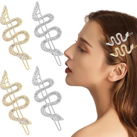 4 Pcs Snake Hair Clips, Gold Hair Clips＋Silver Hair Clips,Charming Women Style Your Hair First,Hairpin,Hair Barrettes,Hair Fork, Decorative Snake Diamante Hair Accessories for Women Girls