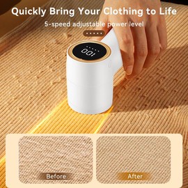 Fabric Shaver, Lint Remover Rechargeable, Electric Portable Sweater Defuzzer with 4 Speeds, 6 Leaf Blades, Digital LED Display to Remove Pilling for Clothes, Furniture, Sweater, Couch,  lightweight motor durable cordless durable cordless wireless rotatin