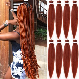 Leeven 8 Packs Pre Stretched Braiding Hair Extension for Women 36 Inch Copper Red EZ Braids Yaki Braiding Hair Pre Stretched Ombre Braiding Hair /350#