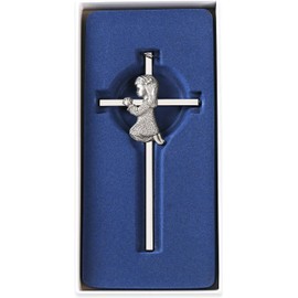Silver Girl Wall Cross Blessing Baby Metal Cross Praying Girl Plaque Wall Decor Cross Great for Baptism Perfect for First Holy Communion Baby Shower Birthday and Christening (girl)