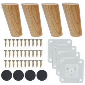 Luabue Set of 4 Wooden Table Legs, 10 cm, Furniture Feet, Slanted Round Cabinet Feet, Furniture Legs with Mounting Plates and Screws, Sofa Feet for Sofa, Bed, Cabinets, Tables and Chairs