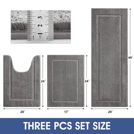 IM HOME Bathroom Rugs Set 3 Pieces, Extra Soft Absorbent Microfiber Thick Bath Mat, Non-Slip Backing, Quick Dry, Machine Washable Bath Mats for Bathroom Floor, Tub, Toilet and Shower, Grey