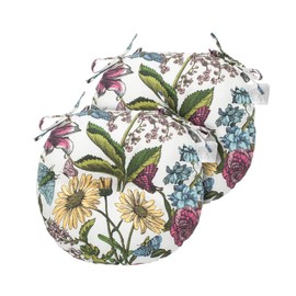 Bistro Chair Cushions 15 inch,Set of 2,Tufted Round Chair Cushions with Ties,15"x15"x4",Water Resistant Round Seat Cushion for Barstool Chairs,Patio Garden Kitchen Outdoor Furniture(Butterfly Flower)