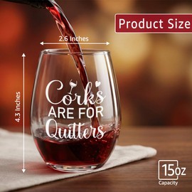 RZHV Corks Are for Quitters Stemless Wine Glass, Funny Glassware Tumblers for Women Men Wine Lover, Sarcastic Birthday Mothers Day Drinking Cup Gifts for Best Friends Mother Sister Aunt Grandma