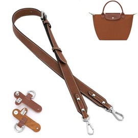 KOMHPS 2024 Purse Straps Replacement, Leather Handbag Crossbody Shoulder Strap Adjustable for Mini/S/M/L Longchamp Bag Women(Brown Silver)
