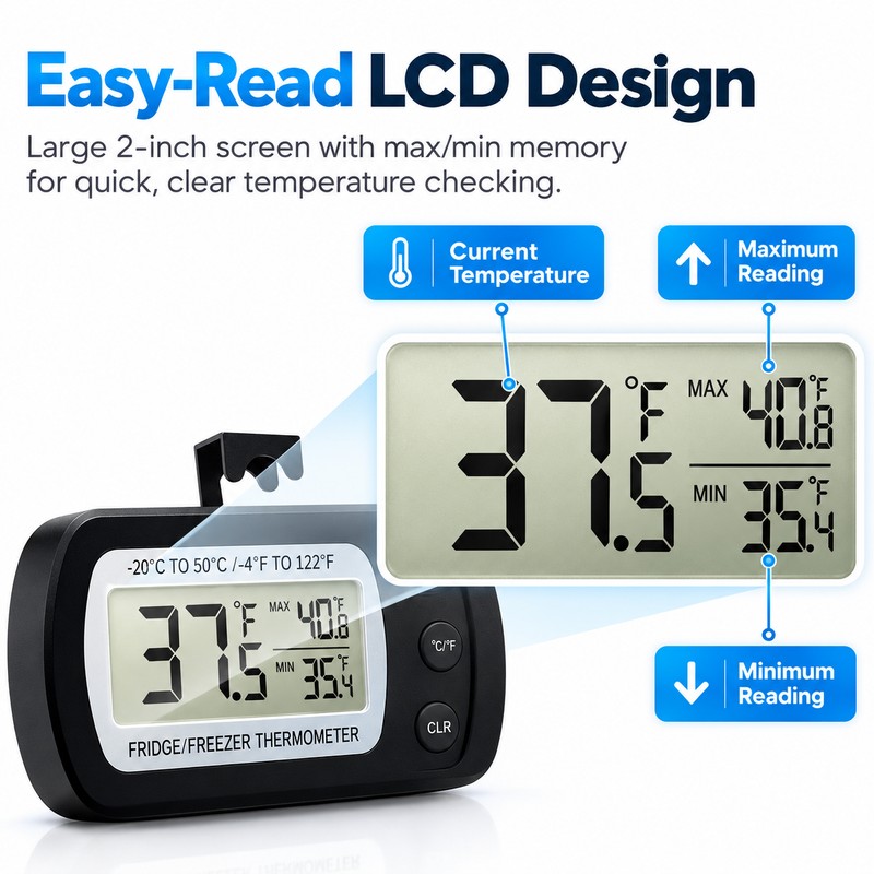 Digital Refrigerator Thermometer for Kitchen Storage – Magnetic LCD Temperature