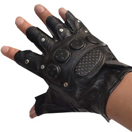 ONE LIMITATION TG017 Men's Leather Fingerless Gloves Motorcycle Cycling Training Gloves (Black)