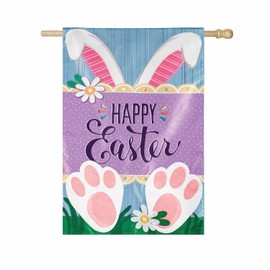 Evergreen Flag Happy Easter Bunny Applique House Flag, 28" x 44" Double Sided Garden Flag