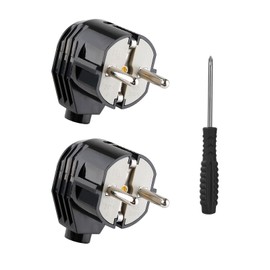 Schuko plug, power plug with strain relief, earthing contact plug with kink protection sleeve, splash-proof and durable, shatterproof, plug 250 V, 2 pieces, black