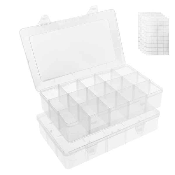 Umirokin 2 Pack 15 Grids Clear Plastic Organizer Box with