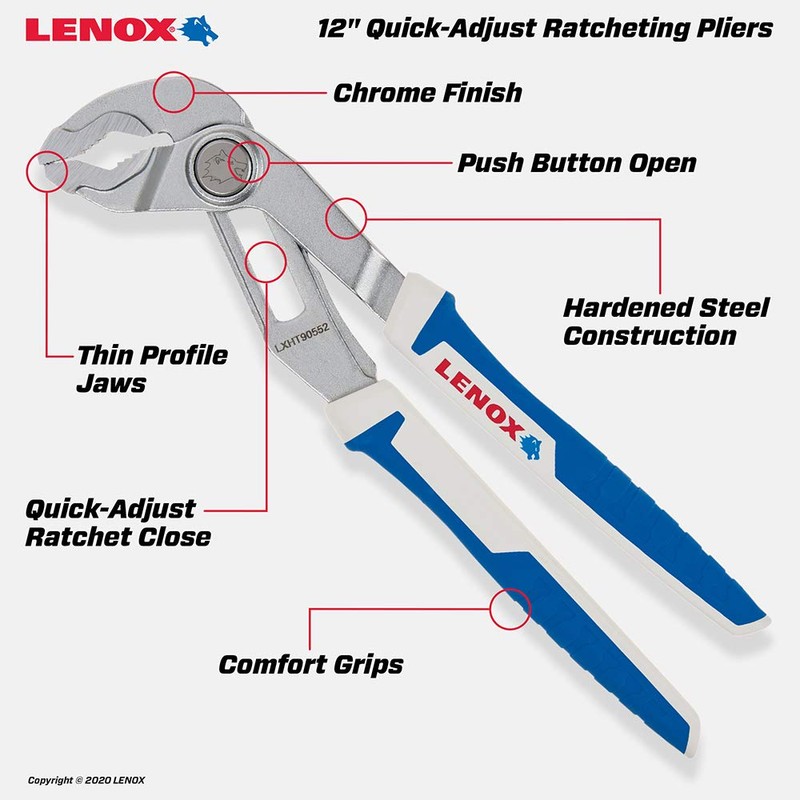 LENOX TOOLS LXHT90552 Quick-Adjust 12" V-Jaw Plier