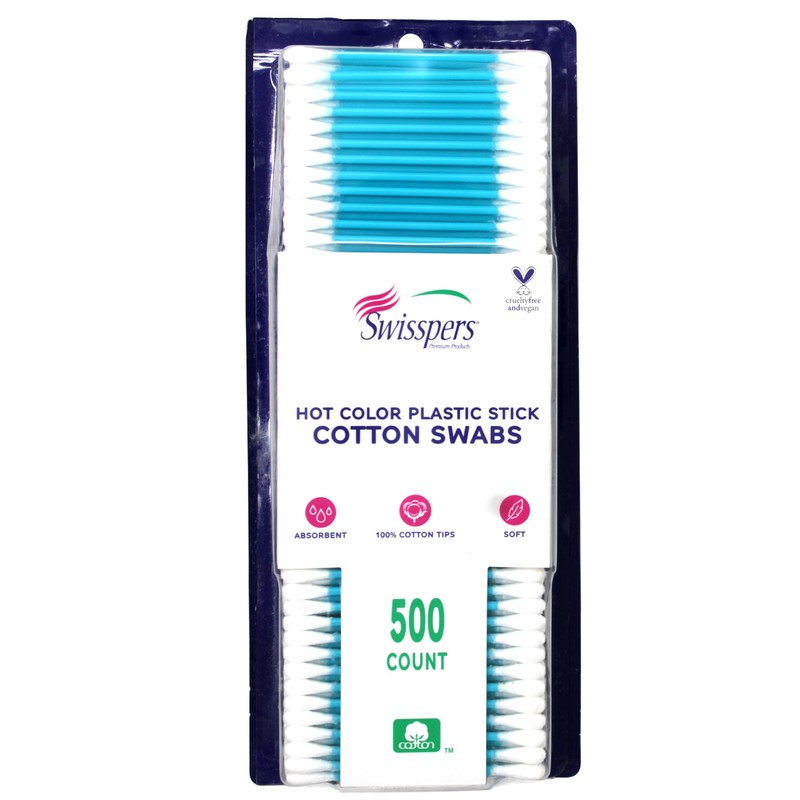 Swisspers Cotton Swabs 500 Count (Hot Color) (3 Pack)