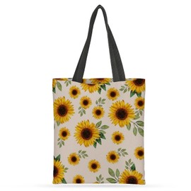 Yesad Canvas Tote Bag for Women with Zipper Inner Pocket, Canvas Tote for Daily Work Shopping, Sunflower