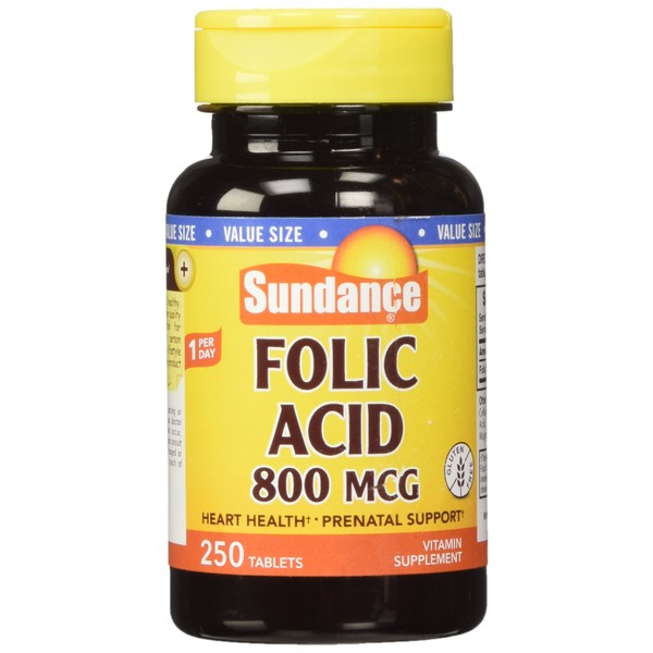 Sundance Folic Acid 800 mcg Tablets, 250 Count