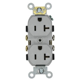 Leviton CR20-GY 20-Amp, 125-Volt, Narrow Body Duplex Receptacle, Straight Blade, Commercial Grade, Self Grounding, Gray