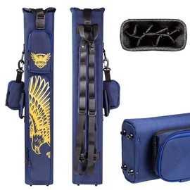 AMAZCHAT 5X3 Pool Cue Case for 3B5S,Detachable Adjustable Dual Shoulder Straps,Waterproof with Reinforced Bottom Rivets,2 Removable Accessory Pouches,6 Colors Durable 1/2 Billiard Cue Case (Navy Blue)