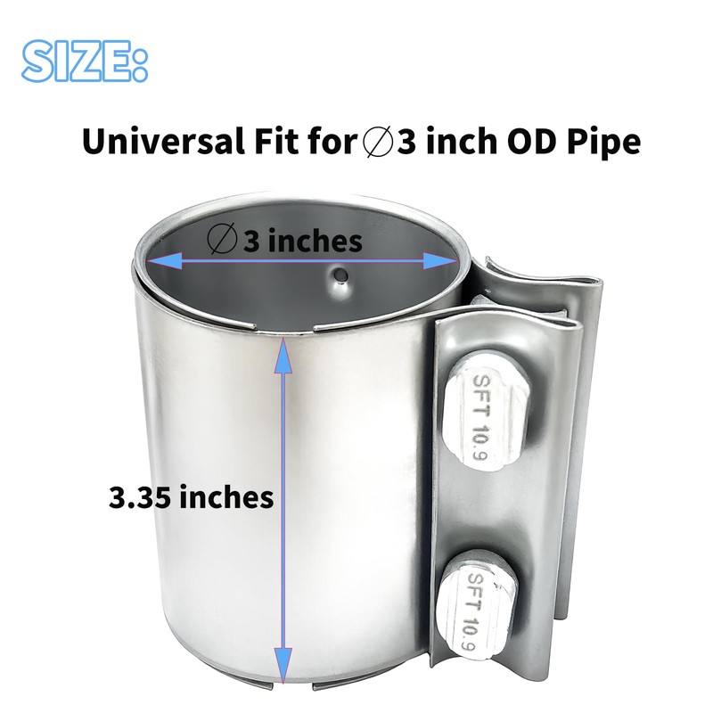 Autokemat 3" Exhaust Clamp for OD Pipes, 304 Stainless No-Weld