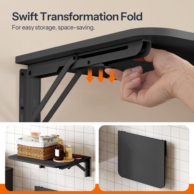 HOOBRO Folding Table, Wall Mounted Floating Desk with Iron Bracket,