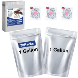 LinsKind 30Pcs Mylar Bags for Food Storage, 10"x14" 1 Gallon Mylar Bags with Oxygen Absorbers (30x500cc), Resealable Mylar Bag for Long-term Food Storage with Labers, Smell Proof Bag for Rice Grain