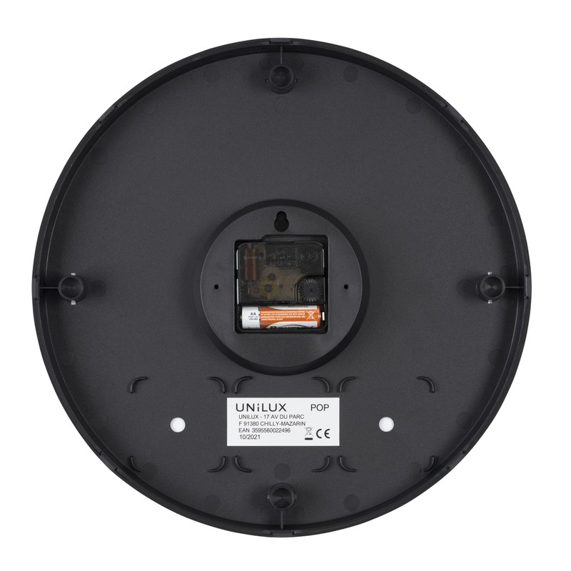 Unilux Pop Wall Clock Quartz System, Silent Ticking, Black