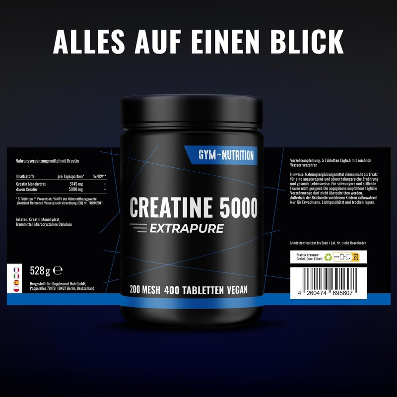 Creatine Monohydrate Capsules High Dose - 400 Tablets - 200