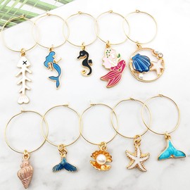 Allazone 35 PCS Wine Glass Charms Ocean Sky Theme Drink Charm Markers for Stem Glasses Wine Tags Party Supplies Wine Decorations for Bar Kitchen Favors Party Decorations