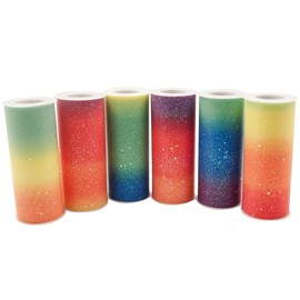 Lassos Boutique Set of 6 Piece Glitter Rainbow Color Tulle Assortment Craft DIY Project Tutu Gift Bow Birthday Party Decoration, 6 inch by 10 Yard Spool
