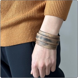 Fusamk Punk Vintage Wide Leather Cuff Bracelet(Brown)