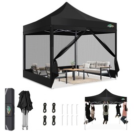 COBIZI 10x10 Canopy Tent, Heavy Duty Pop up Canopy with Sidewalls, Waterproof Easy Setup Canopy with Mosquito Netting, Outdoor Instant Screen Tents for Parties, Wedding, Backyard with Carry Bag, Black