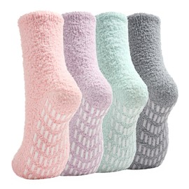 Saniripple Slipper Socks for Women Men Grip Hospital Socks with Grips Fuzzy Non Slip Warm Womens Gifts lightpinkcyanvioletgray