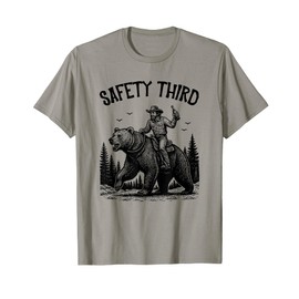 Safety Third, Guys Grizzly Bear, Cowboy Riding Bear Costume T-Shirt