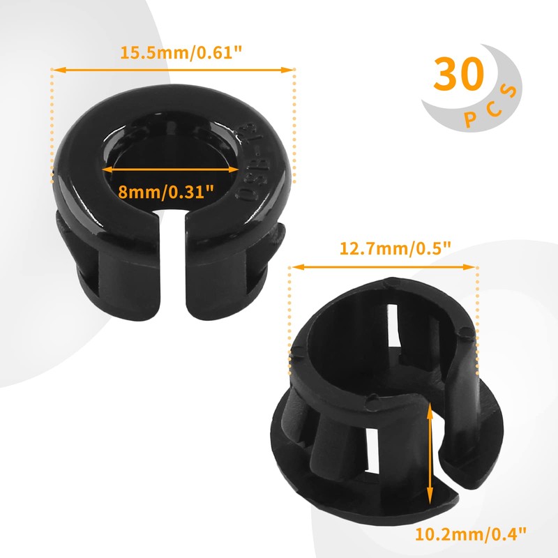 Uenhoy 30 Pcs Opened Snap Bushing 1/2" Mounting Dia Nylon