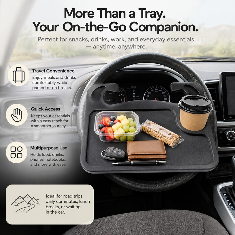 Steering Wheel Tray for Parked Car Use – Portable Dining