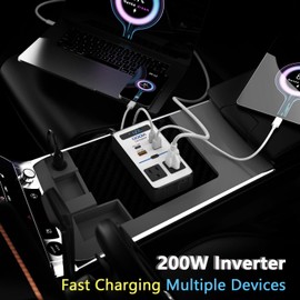 200W Car Power Inverter,DC 12V to 110V AC Inverter,Car Outlet Adapter with PD 65W(PD3.0)/QC 24W(QC3.0) Fast Charge Ports for Vehicles Laptop Working,Playing,Camping,Travel Most Devices