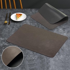 Premium Faux Leather Placemats Set of 6 – Waterproof, Heat-Resistant, Reversible & Non-Slip Table Mats for Kitchen, Dining, Indoor/Outdoor Use (Black Brown)