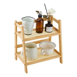 DICOSMETIC 2 Tier Matcha Station Organiser Bamboo Coffee Cup Holder 25.9 x 18 x 28.5 cm Trapezoid Coffee Bar Counter Shelf Cups Display Stand for Small Spaces Kitchen Home Spice Cup Storage