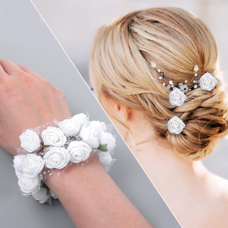 144 Pcs Artificial Flowers, White Roses Fake Rose