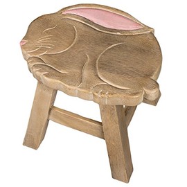 Bunny Design Hand Carved Acacia Hardwood Decorative Short Stool