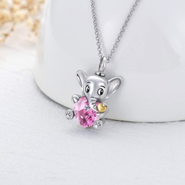 AOBOCO Elephant Urn Necklaces for Ashes Sterling Silver Heart Cremation Memorial Keepsake Necklace Jewelry Gifts for Women (Pink)