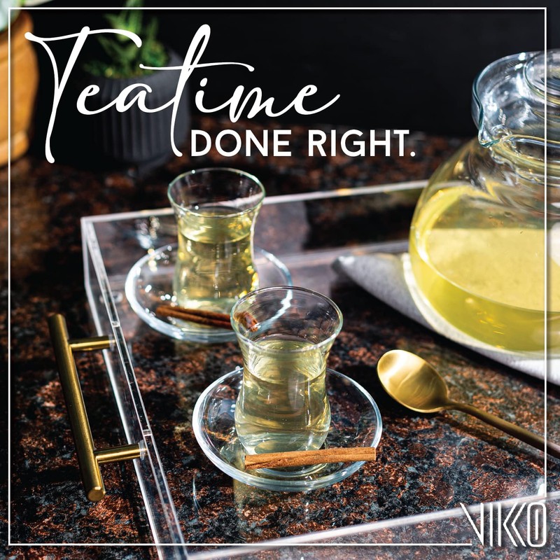 Vikko Turkish Tea Glasses and Saucers, 4 Oz Turkish Tea