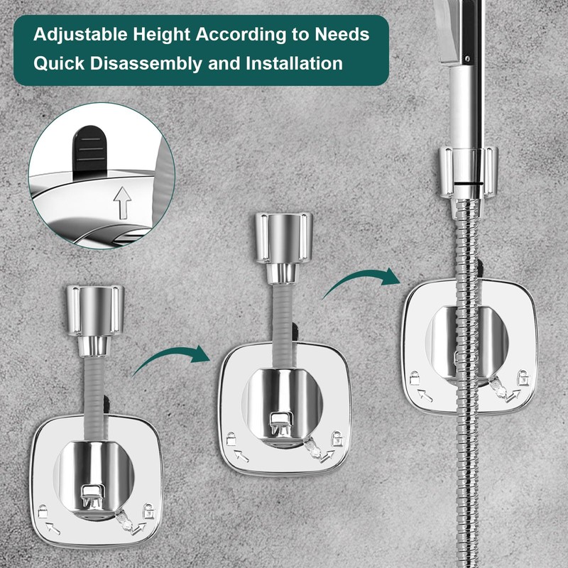 Shower Head Holder, No Drilling, 360° Rotatable Shower Holder with
