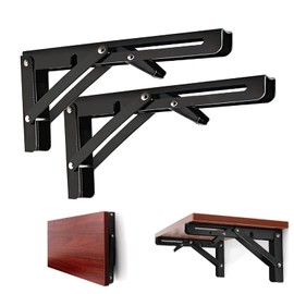Folding Shelf Brackets 10 Inch Heavy Duty, 2 Pcs Shelf Brackets, l Brackets for Shelves, Floating Shelf Bracket, Metal Shelf Brackets On Wall, Black Stainless Steel L Shape