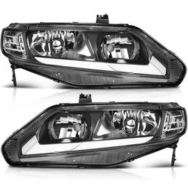 LSAILON Headlight Assembly Replacement Fit 2006-2011 for Honda Civic Driver and Passenger Side Black Housing Clear Reflector Clear Lens