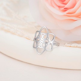 kkjoy Flower of Life Ring Stainless Steel Celtic Knot Flower Ring Promise Ring Jewellery for Women Charming Ladies, Stainless Steel, No Gemstone
