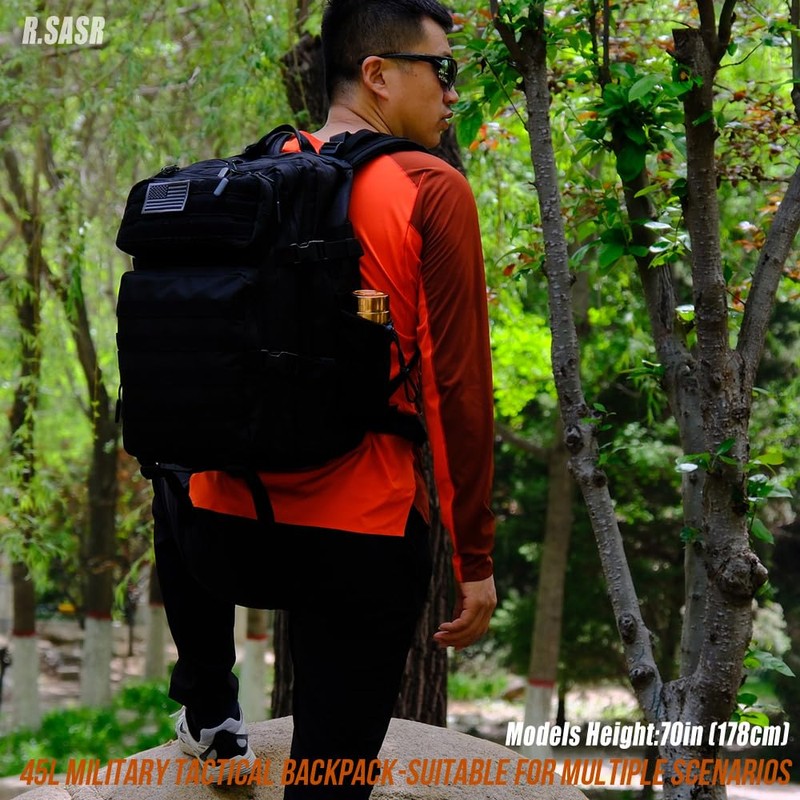 R.SASR Black Tactical Backpack, Military Backpack, Molle Backpack (Black-2.0)