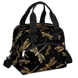YoYoYuchong Animal Black Dragonfly Lunch Bag for Women Men Dragonfly Yellow Insulated Large Cooler Box Reusable Meal Prep Bag Waterproof Leakproof Lunch Tote Box for Work Travel Beach Picnic Camping
